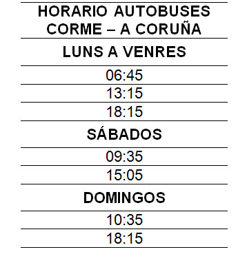 Horario autobuses Corme-A Coruña